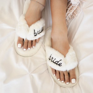 Wedding Slippers Bride Slippers Bridal Shower Gift Cute Bride to Be Gifts Wedding Gift for Bride Getting Ready Honeymoon Gifts EB3394WD image 1