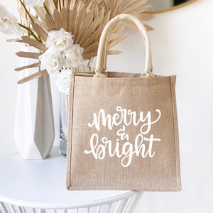 Merry & Bright Holiday Gift Bags Winter Tote Bags Reusable Holiday Bags Christmas Gift Bags Holiday Gift Idea for Friends (EB3259MRY)