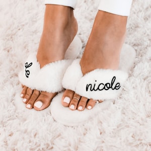 Personalized Slippers with Names Bridesmaid Slippers Bride Birthday Gifts for Friends, Sister, Teens, Women, Her (EB3394P)