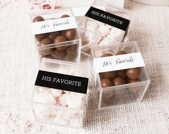 His & Her Favorite Favor Box - DIY Wedding Favor - Candy Favor Box - Clear Acrylic Candy Box - Wedding Candle Table - SET OF 12| (EB3102P)