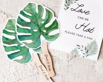 Tropical Wedding Favor - Palm Leaf Paddle Fan - Outdoor Summer Wedding Favor - Practical Favor Idea - Custom Labels (EB3324PLM) 10|fans