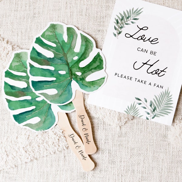 Tropical Wedding Favor - Palm Leaf Paddle Fan - Outdoor Summer Wedding Favor - Practical Favor Idea - Custom Labels (EB3324PLM) 10|fans