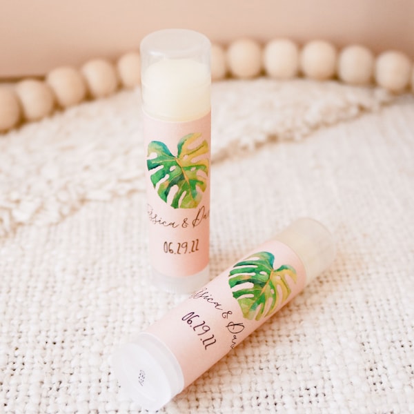 Tropical Lip Balms - Summer Wedding Favors - Beach Destination Wedding Favor - Lip Balm Party Favors w Custom Labels (EB3031TPB) Set Of 16|