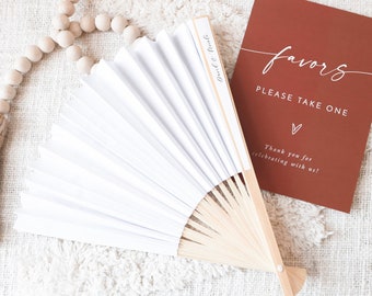 Wedding Fan Favors - DIY Paper Fan Favors - Outdoor Wedding Favor - Bridal Shower Favor - Paper Fans w Custom Labels (EB2121AD) set of 12|