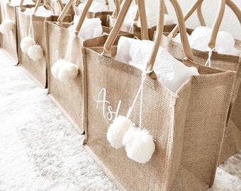 Custom Burlap Tote Bag - Bridesmaid Tote - Reusable Gift Bag Idea - Matching Bridal Party Gift - Wedding Day Bridesmaid Gift Idea (EB3259P)
