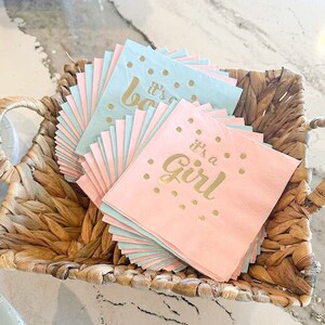 Gender Reveal Napkins - Its a Girl Baby Shower Its a Boy Baby Shower Napkins Blue and Gold Pink and Gold (EB3099ITS) - set of 25 napkins