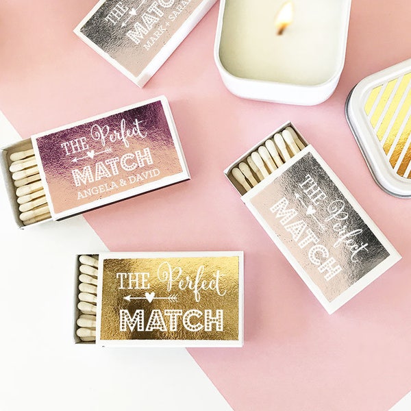 The Perfect Match Boxes - Gold Foil Wedding Matches - Match box Wedding Favors - Wedding Matches - A Perfect Match  (EB3101FPE) - set of 50