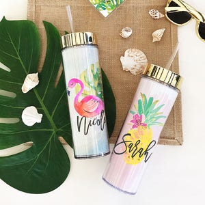 Tropical Tumbler Tropical Bridesmaid Gift Ideas Tropical Bachelorette Tumblers Beach Bridesmaid Gifts Tropical Water Bottle EB3113TPB image 1