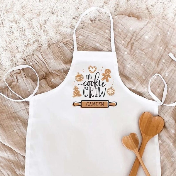 Christmas Apron for Kids Holiday Gift Children's Apron Personalized Cookie Crew Apron Holiday Baking Apron for Girls & Boys Child (EB3244CC)