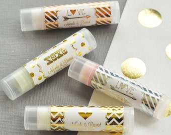 The Bachelorette Party Favors - Black and Gold Bachelorette Ideas - Personalized Wedding Lip Balm Favors (EB3031FW) set of 16|