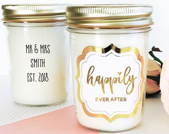 Engagement Gifts for Couple Wedding Gift for Couple Personalized Bridal Shower Gift Couple Mr and Mrs Happily Ever After Candle (EB3178FW)