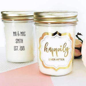 Engagement Gifts for Couple Wedding Gift for Couple Personalized Bridal Shower Gift Couple Mr and Mrs Happily Ever After Candle (EB3178FW)