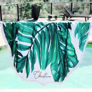 Palm Leaf Towel Beach Bachelorette Party Gifts Tropical Bachelorette Party Favors Personalized Beach Towel  (EB3327PLMP)