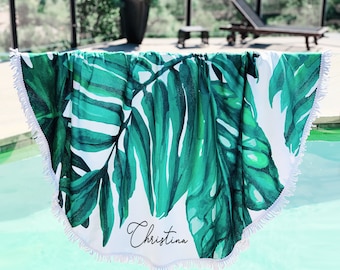 Palm Leaf Towel Beach Bachelorette Party Gifts Tropical Bachelorette Party Favors Personalized Beach Towel  (EB3327PLMP)