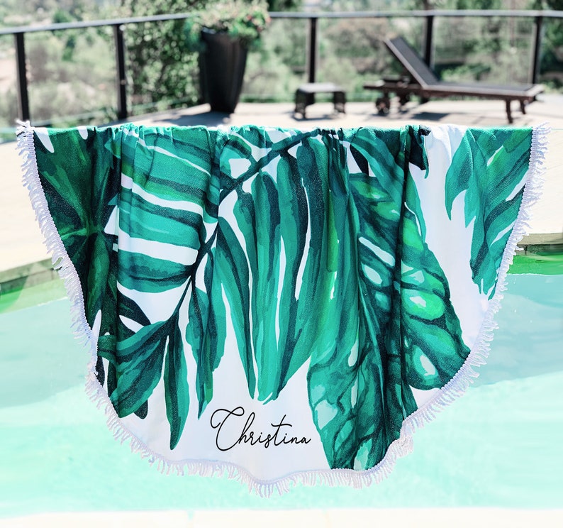 Palm Leaf Towel Beach Bachelorette Party Gifts Tropical Bachelorette Party Favors Personalized Beach Towel  (EB3327PLMP) 