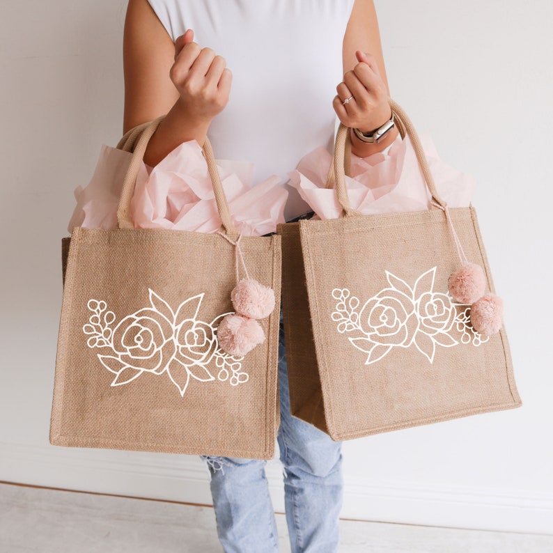 Floral Beach Tote Personalized Burlap Bags Beach Bridesmaid Gift Bags Beach Bag Beach Bridesmaid Tote Bags Bridesmaid Gift EB3259FDO image 8