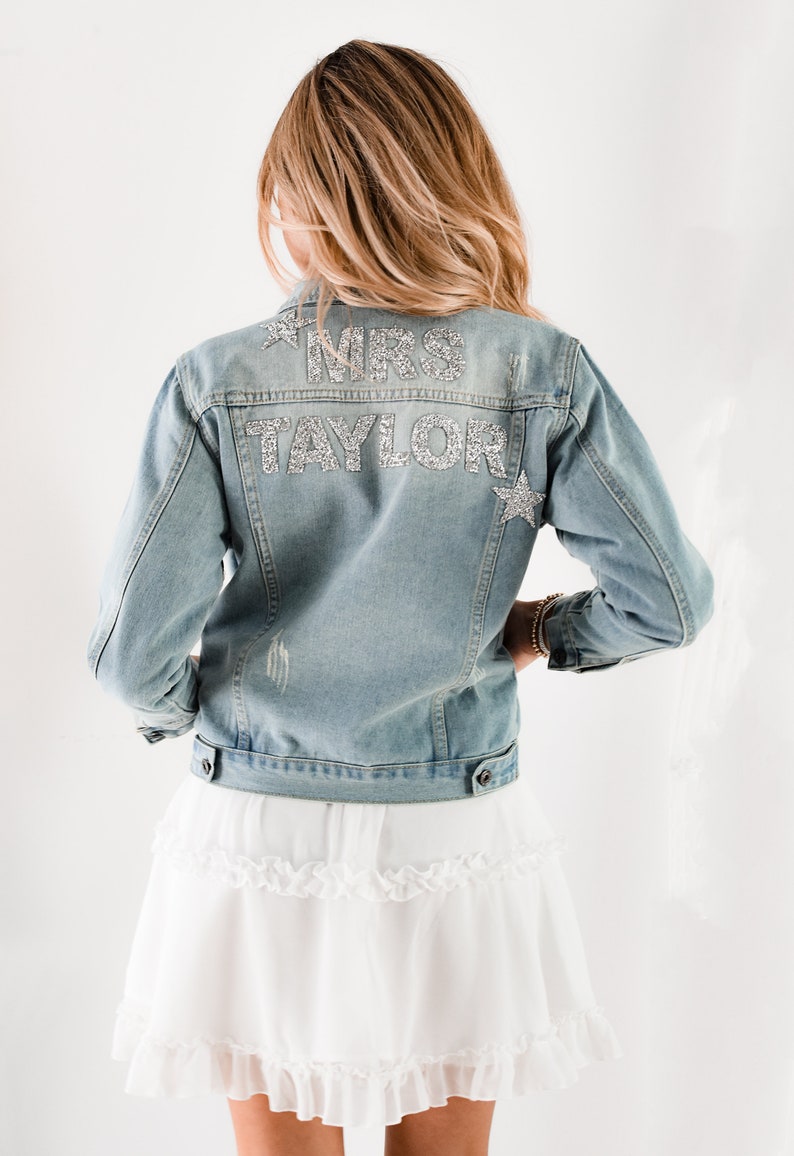 Personalized Jean Jacket Bride Denim Jacket Bride Jacket Personalized Jacket Custom Wedding Jacket Glam Bride Gift Ideas EB3343SQP image 3