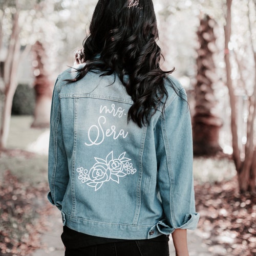 Bride Denim Jacket Personalized Custom Wedding Jacket Bride Jean Jacket Mrs Jacket Bride to Be Gift Bridal Shower Gift Ideas (EB3343P)
