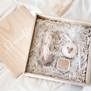 Bridesmaid Proposal Box Custom Wooden Gift Boxes for Bridesmaids Will you be my Bridesmaid Box with Name & Card Option  (EB3459P) EMPTY