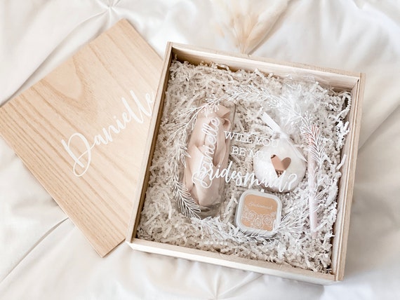 Bridesmaid Proposal Box Custom Wooden Gift Boxes for Bridesmaids Will you  be my Bridesmaid Box with Name & Card Option (EB3459P) EMPTY