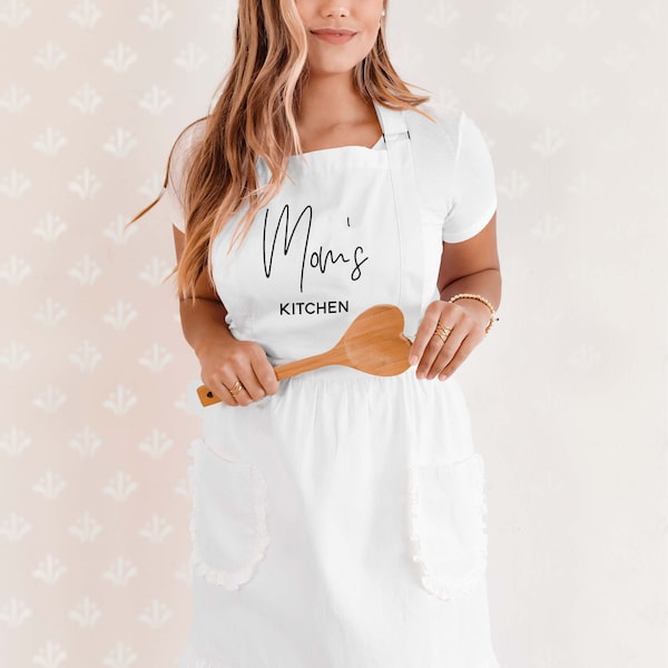 Mom Apron Gift for Mom Mother's Day Gift Ideas Personalized Mom Gift Ruffled with Pockets Mom Birthday Gift Grandma Apron (EB3353CT)