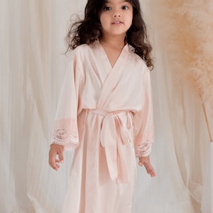 Flower Girl Robes Flower Girl Gift Ideas Satin Flower Girl Robe Satin Lace Flower Girl Robe Blush EB3299WD Flower Girl Lace Robes image 4