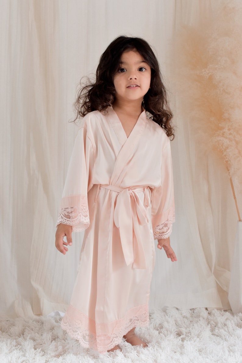 Flower Girl Robes Flower Girl Gift Ideas Satin Flower Girl Robe Satin Lace Flower Girl Robe Blush EB3299WD Flower Girl Lace Robes image 4