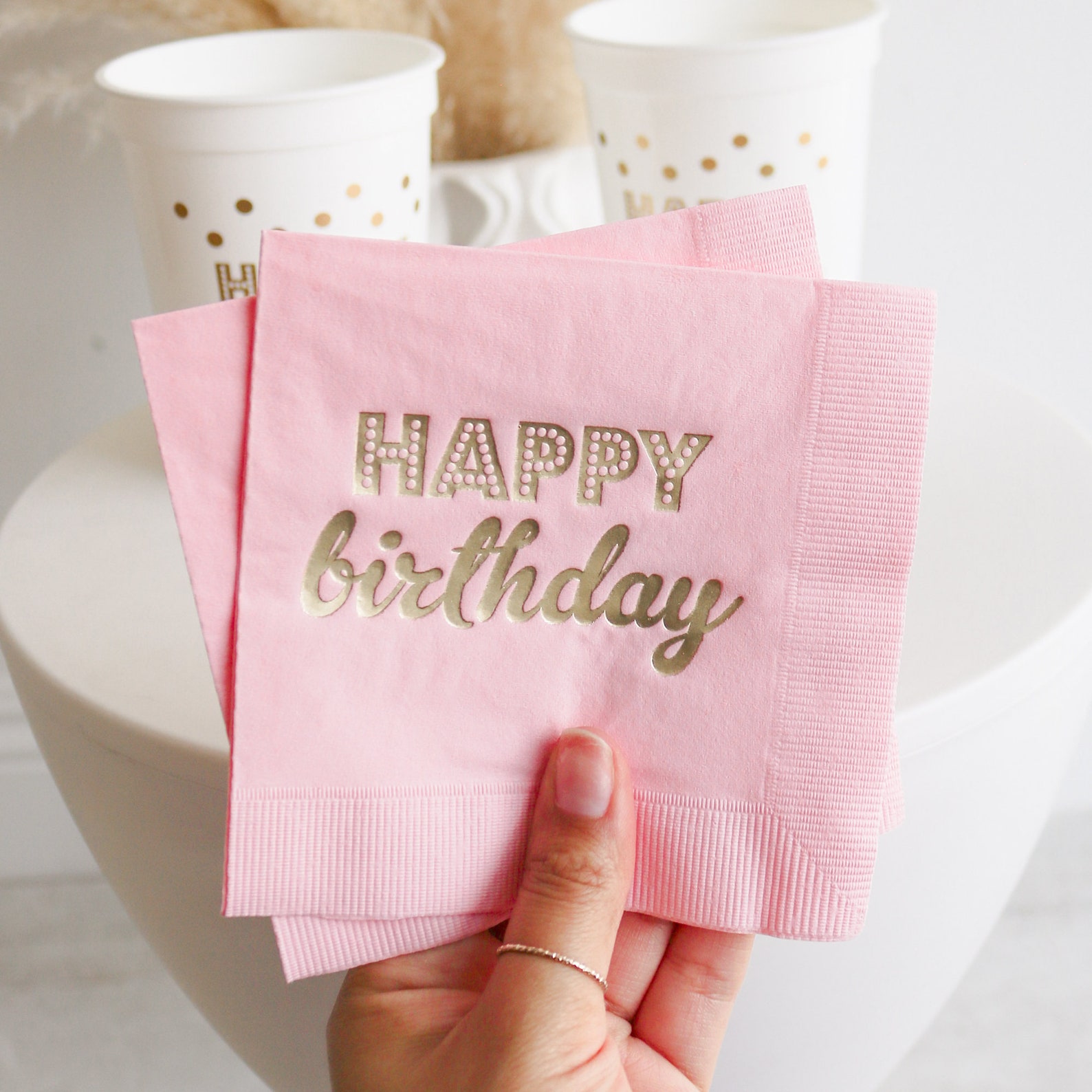 Birthday Napkins Happy Birthday Napkins Pink and Gold Etsy