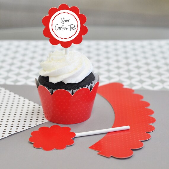 Red Cupcake Toppers and Red Cupcake Wrappers Personalized With Etsy
