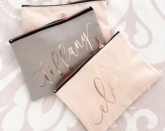 Custom MakeUp Bag - Make Up Bag for Her - Make Up Bag with Name - Birthday Gift Ideas - Bridesmaid Cosmetic Bag Rose Gold (EB3222AD)