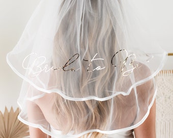 thumbnail image 2 of ICEXYK Bride-to-Be White Pearl Veil Set, Pearl Satin Sashes 2 of 9