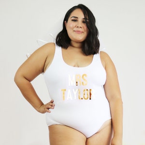 PLUS Size Bride Swimsuit Plus Size Bridesmaid Swimsuits Plus Size Custom Bachelorette Party Swimsuit (EB3342CT)