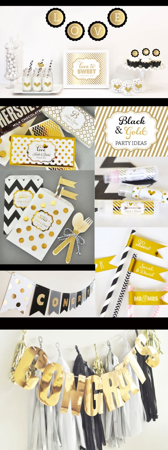 Black and Gold Wedding Shower Decorations Black and Gold Party Etsy
