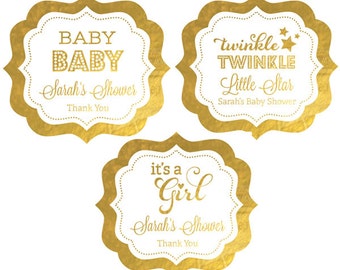 Pink and Gold Baby Shower Labels - Its a Girl Baby Shower Stickers - Girl Baby Shower Labels (EB3020FB) set of 24|