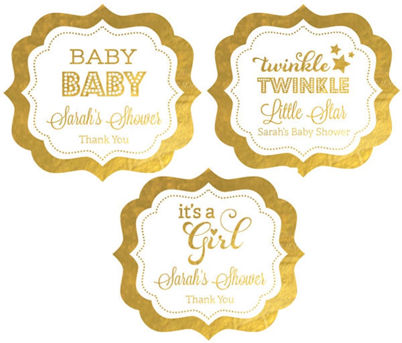 Gold Baby Shower Favor Stickers Bling Baby Shower Birthday Etsy