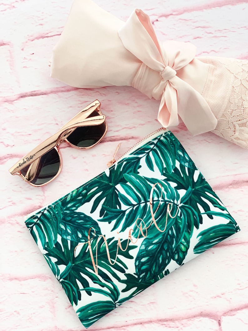 Palm Leaf Makeup Bag Palm Leaf Bachelorette Tropical image 0