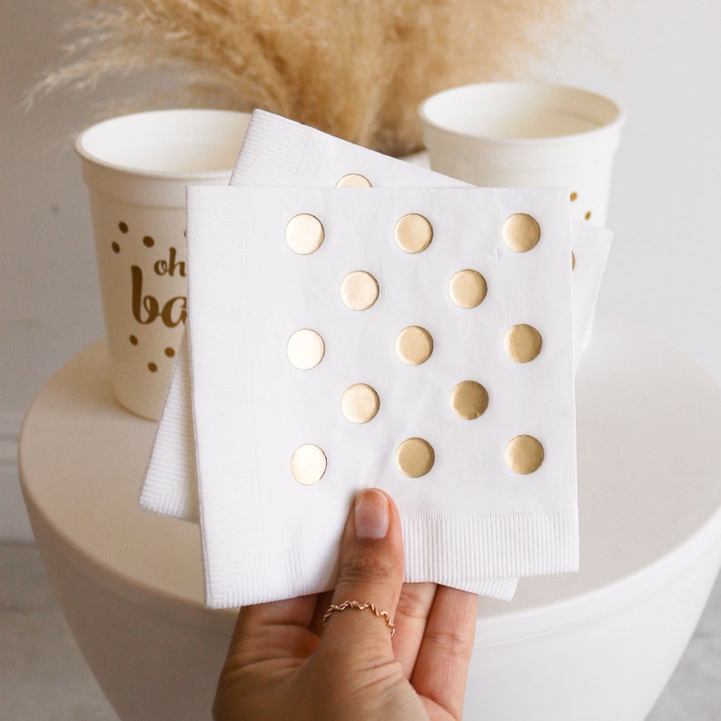 Gold Foil Napkins Polka Dot Napkins Gold Paper Napkins Bridal Shower Napkins Birthday Napkins EB3099DOT set of 25 napkins WHITE Polka Dot