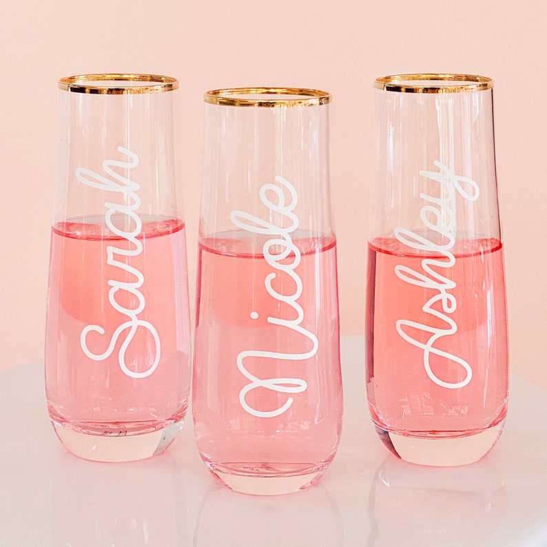 Valentines Day Decor Glasses Personalized Glasses Stemless Flutes with Names Custom Flutes Galentines Day Gifts for Friends EB3210RD image 1