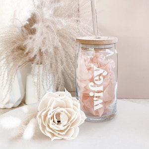 Bride Iced Coffee Cup Mrs Glass Cup with Lid Straw Bride Glass Can for Future Mrs Engagement Bridal Shower Gift for Bride to Be EB3496BRD image 4