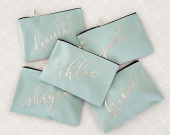 Sage Bridesmaid Gifts Mint Green Make Up Bags Personalized Make up Bag Gifts for Women with Names - Choose Colors (EB3222AD)