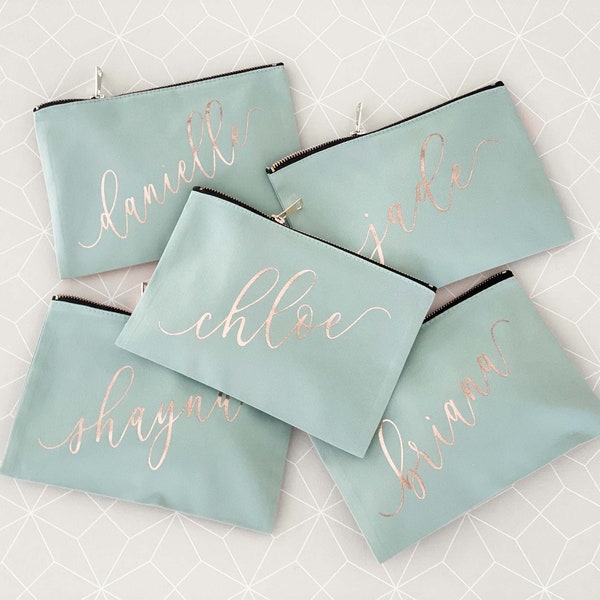 Sage Bridesmaid Gifts Mint Green Make Up Bags Personalized Make up Bag Gifts for Women with Names - Choose Colors (EB3222AD)