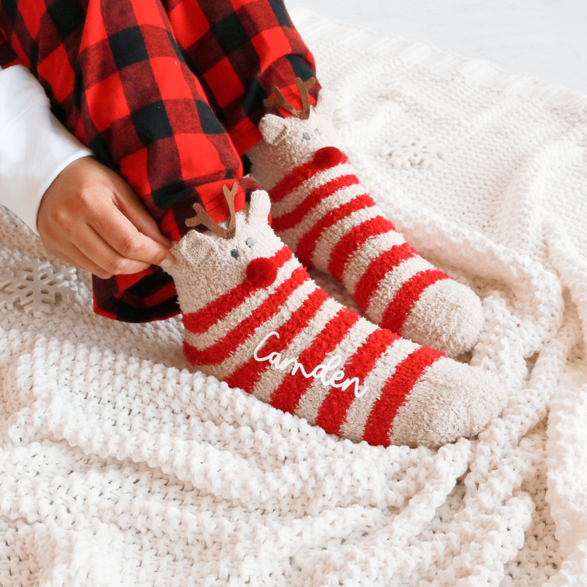 Personalized Reindeer Socks Cozy Fuzzy Christmas Socks Custom