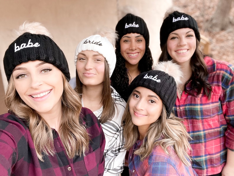 Bride Beanie Hats Babe Beanie Bridesmaid Beanies Winter Bachelorette Beanies for Women EB3357BABE image 4