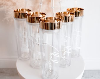 Rose Gold Tumbler with Straw Personalized Bridesmaid Tumblers Set ~ choose ANY qty! ~ Personalized Bachelorette Gifts (EB3113ANS)