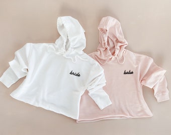 Bride Cropped Hoodies Winter Gift for Bachelorette Matching Bridesmaid Hoodies New Bride Engagement Gift for Bride (EB3461EMB)