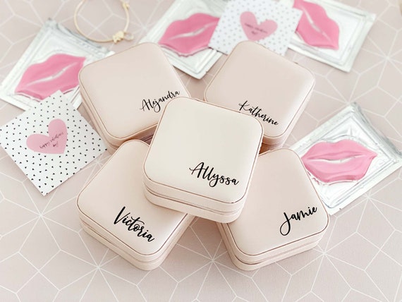 Galentines Day Gifts for Friends Personalized Pink Jewelry Boxes