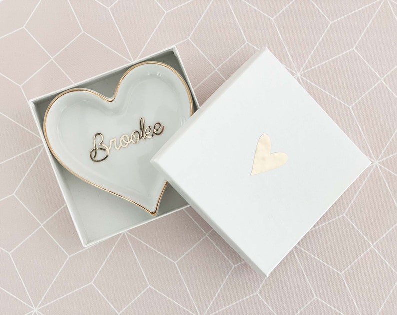 Personalized Ring Dish Bridesmaid Gift Personalized Heart Ring Dish Bridesmaid Ring Dish Jewelry Holder Gifts for Women Friends EB3233SM image 3