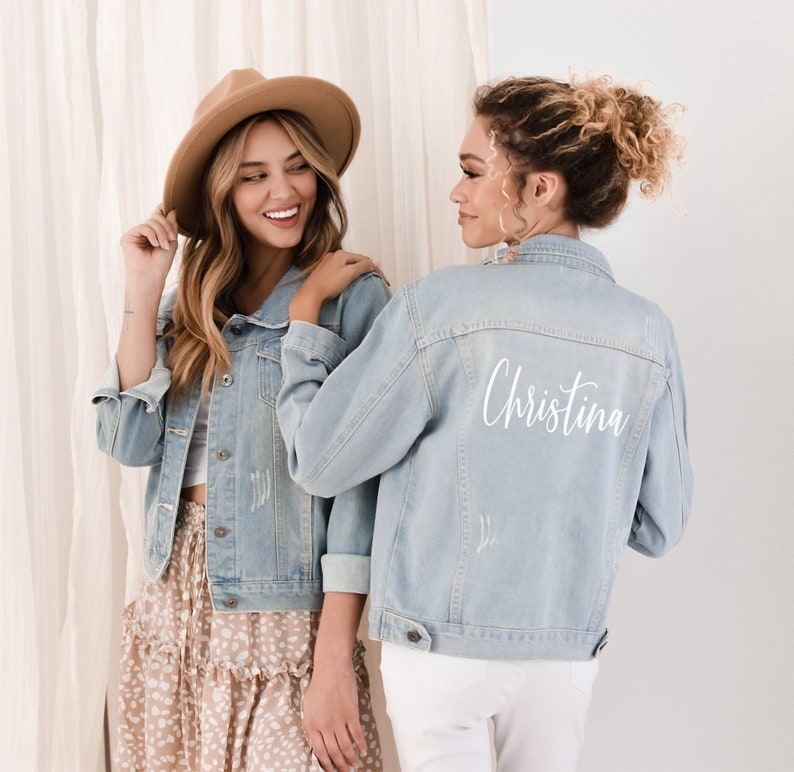 EB3343CT Personalized Jackets for Women Custom Bridesmaid Jean Jacket Denim Jacket with Name Holiday Gift Ideas for Friends Birthday Gift