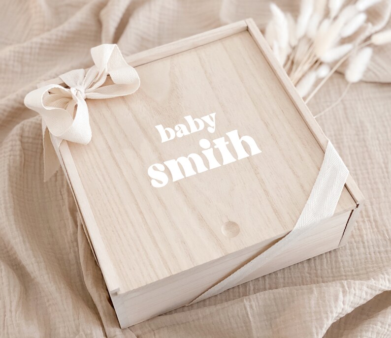 Baby Keepsake Gift Box Baby Shower Gift Box Baby's First Keepsake Box Wood Gift Box for Baby Shower Gift for New Mom (EB3459BBY) EMPTY 