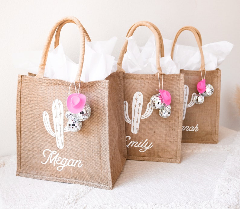 Bachelorette Gift Bags Desert Cactus Totes Bridesmaid Girls Trip Tote Bag Fiesta Bachelorette Disco Cowgirl Bachelorette EB3259DST image 1